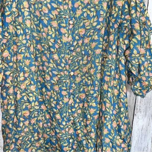Billabong Blue Floral Open Off The Shoulder Button Blouse - Picture 2 of 5